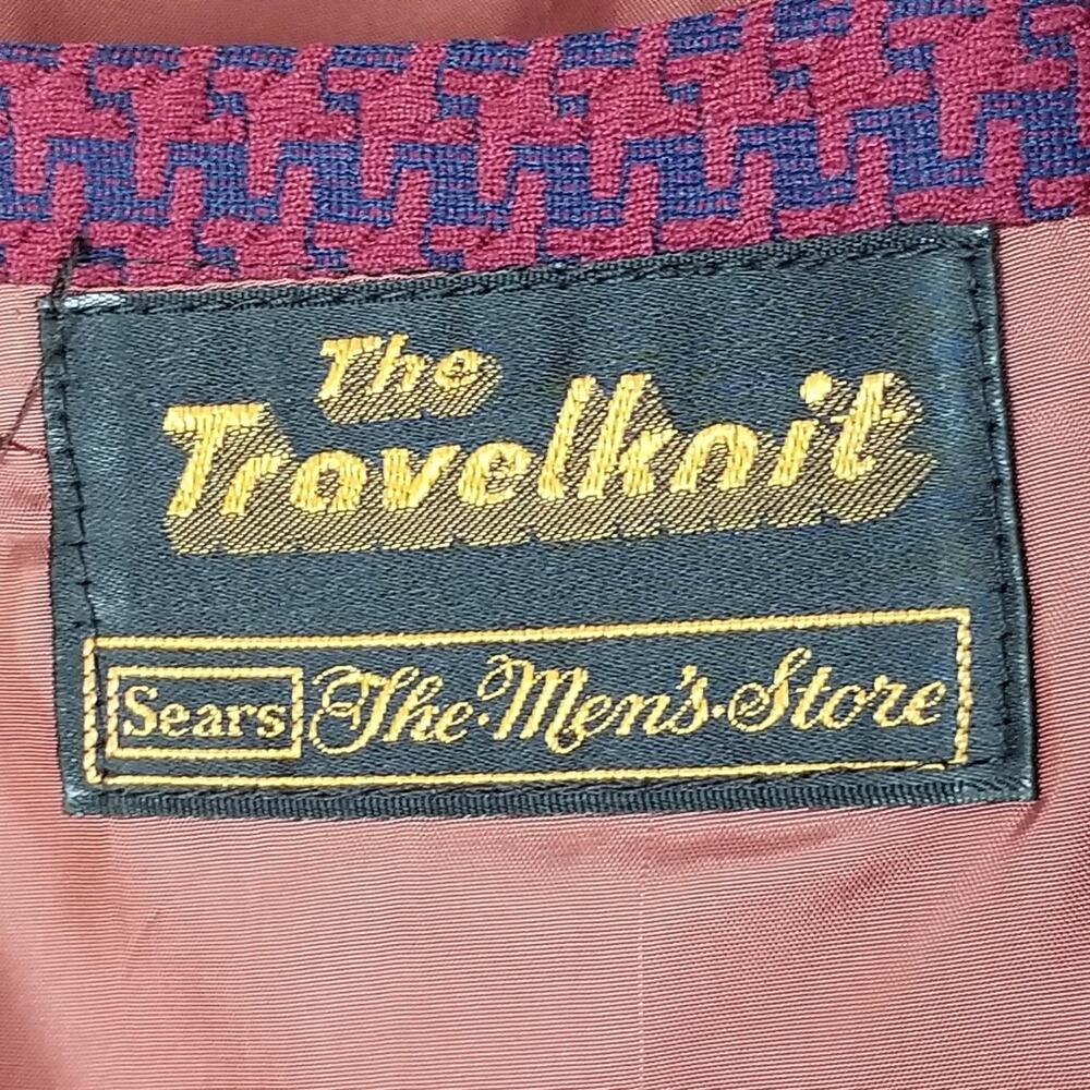 Vintage Sears Blazer Mens 42 Red Geometric Knit Travelknit Sport Coat Jacket - Picture 10 of 16